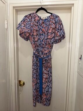 Diane Von Furstenberg Pink & Blue Puff-Sleeve Midi Dress